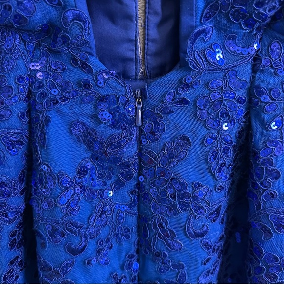 Hebeos Blue Sequined Spaghetti Strap Sweetheart Prom Gown Side Slit Size 2 - Picture 9 of 16